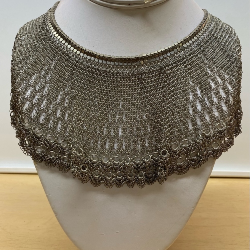 Vintage Silver Toned Chain Maille Chainmaille Satement Bib Necklace